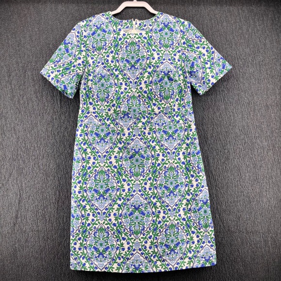 Boden Dresses & Skirts - Boden Blue Green Floral Damask Short Sleeve Mini Shift Dress Pockets US 10L